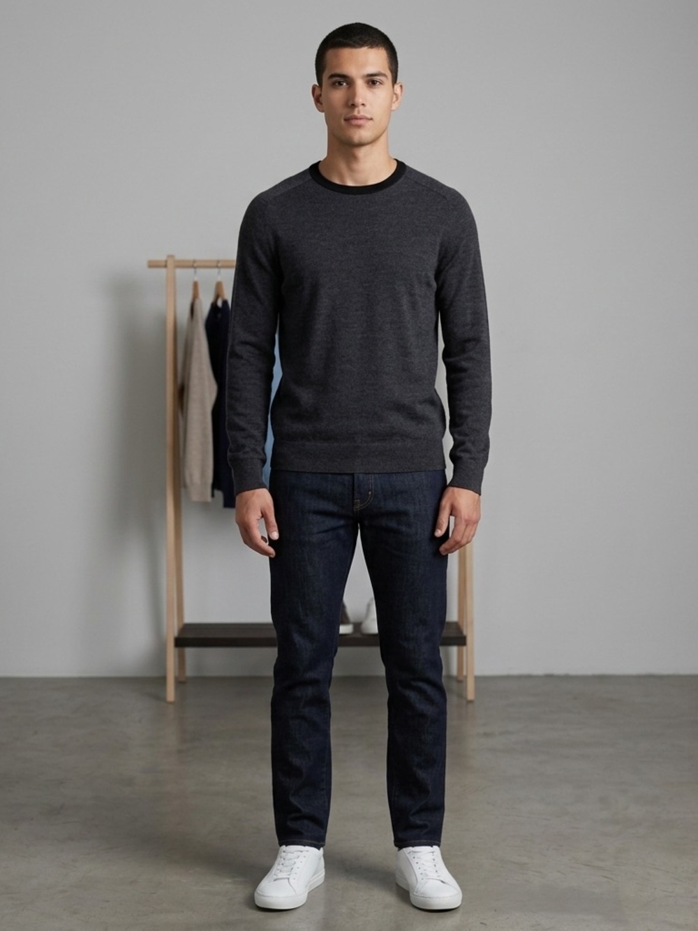GAP Italian Merino Wool Sweater Men’s Medium Dark Gray Black Collar